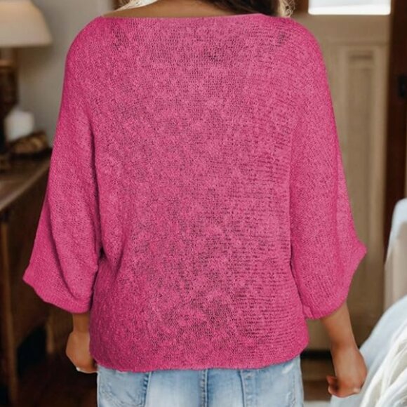 *SALE* NWOT! Boho Bright Pink Knit Sweater - Picture 3 of 7